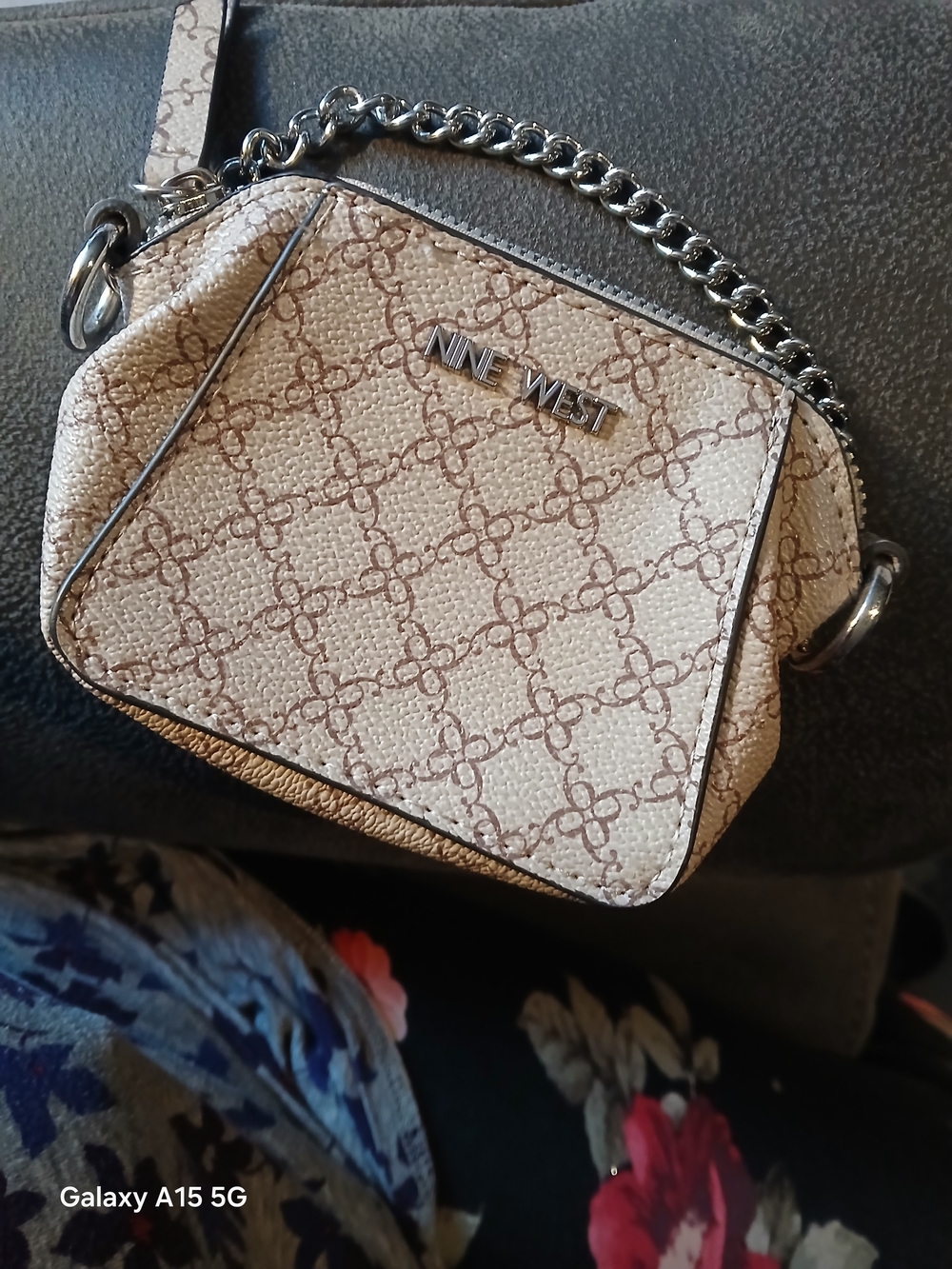 Nine West Beige Logo Mini Chain Handle Crossbody